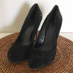 BCBG Suede Rhinestones Black Heels Size 8 M